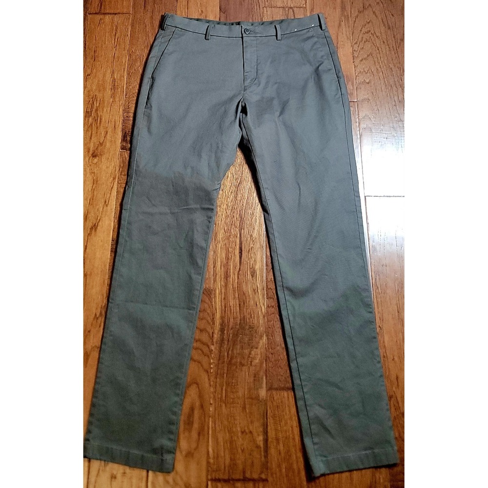 Uniqlo Pants Men's‎ 36x34 Green Chino Flat Front Stretch Straight Leg